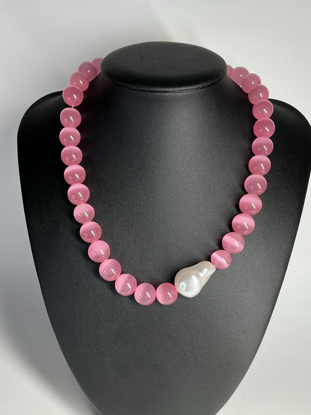 Pink Beaded Necklace with Single Baroque Pearl Accent